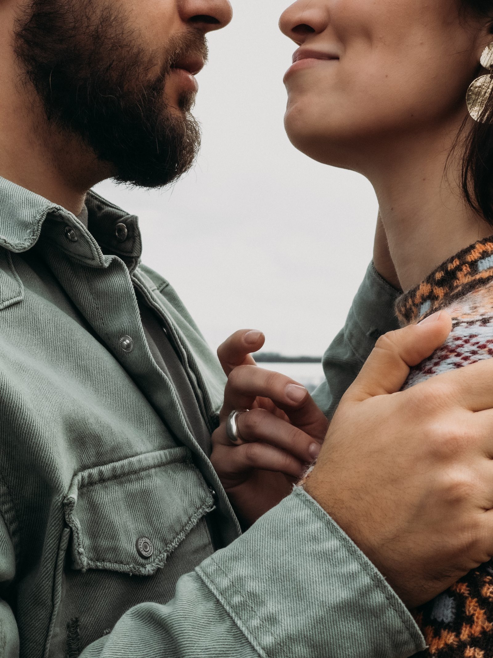 Love couple close up nose to nose portrait