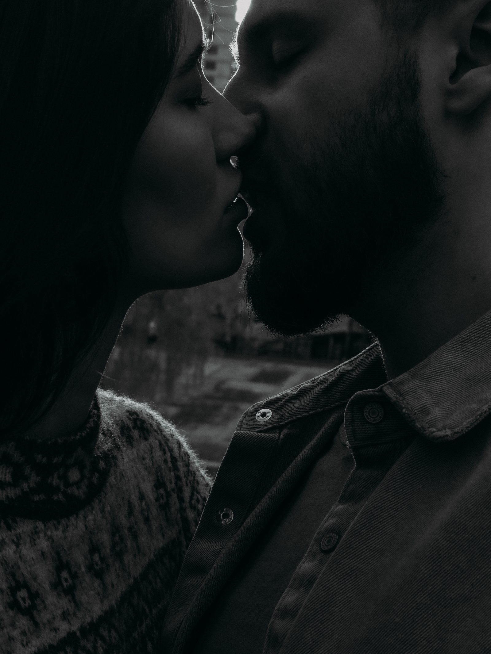 Love couple silhouette kiss black and white