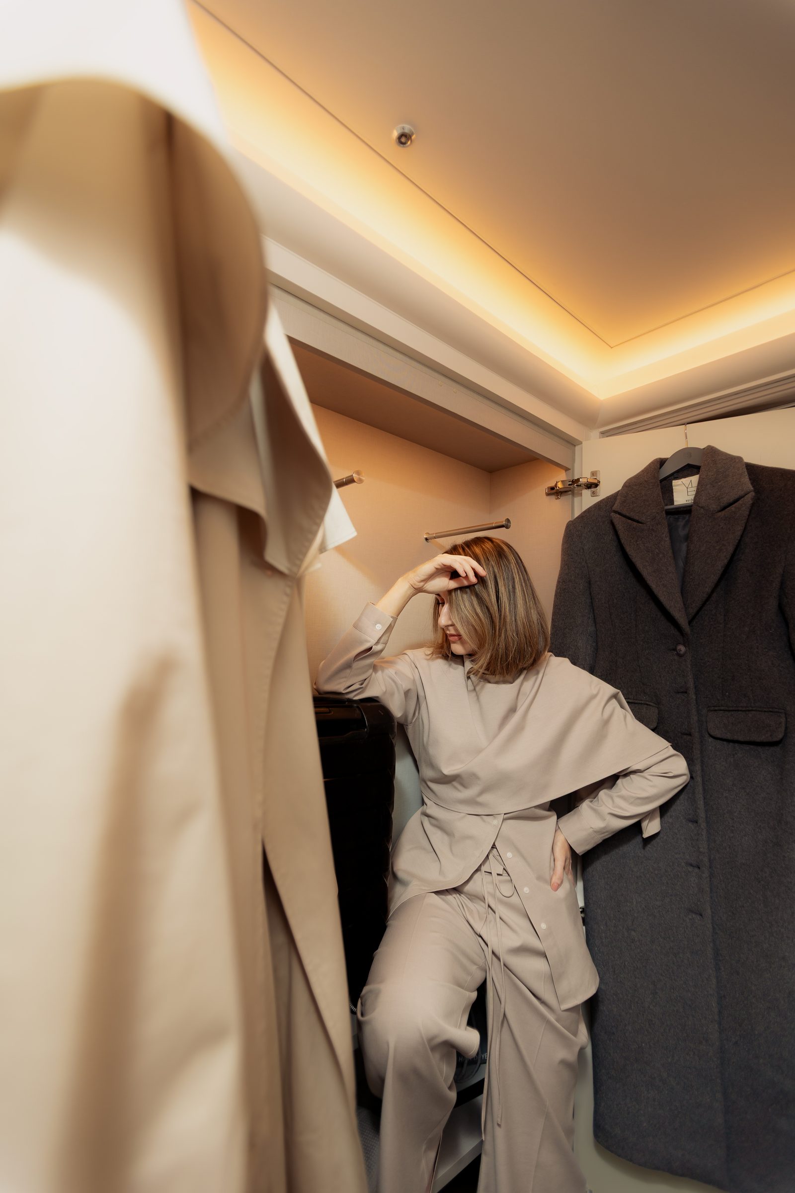 Sara walk in closet getting ready hotel editorial