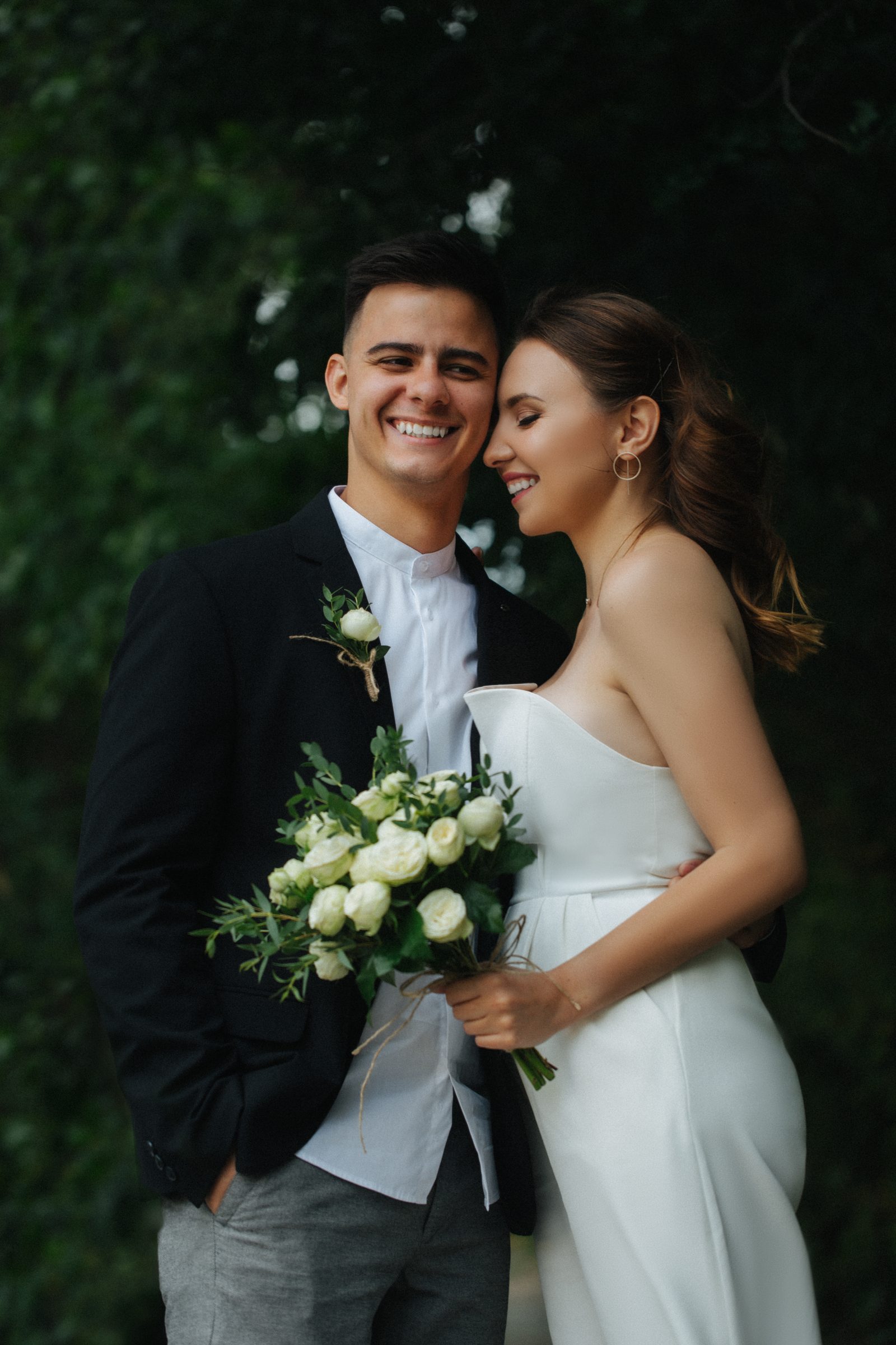 Wedding bride groom joyful smile close up portrait
